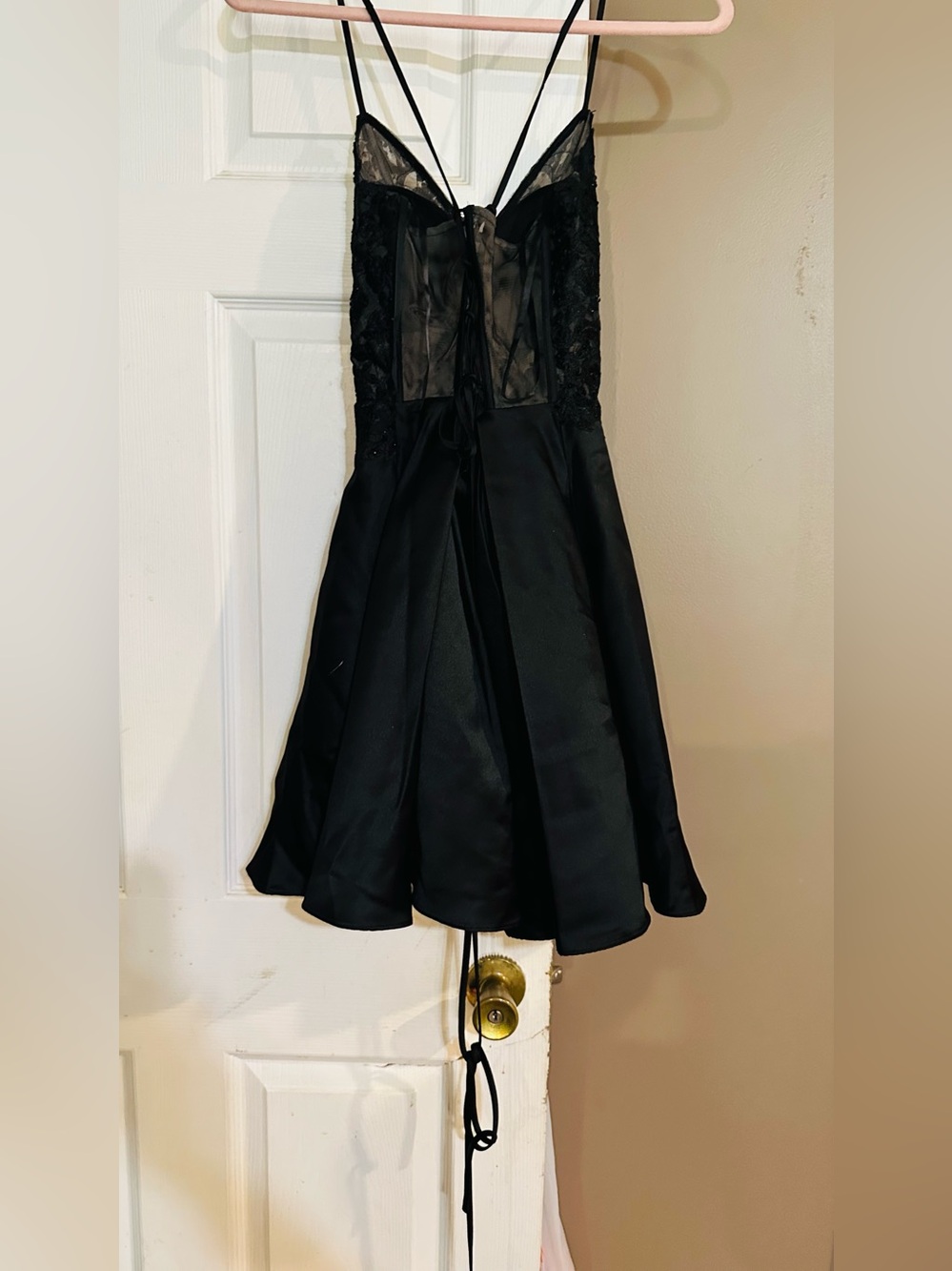 Black Satin & Lace Strappy Mini Dress